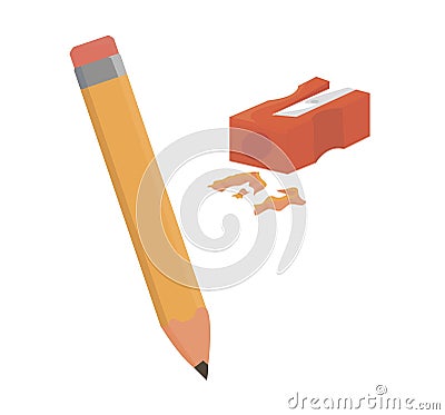 Sharpened pencil. pencil and sharpener. school supplies. office. Vector Illustration